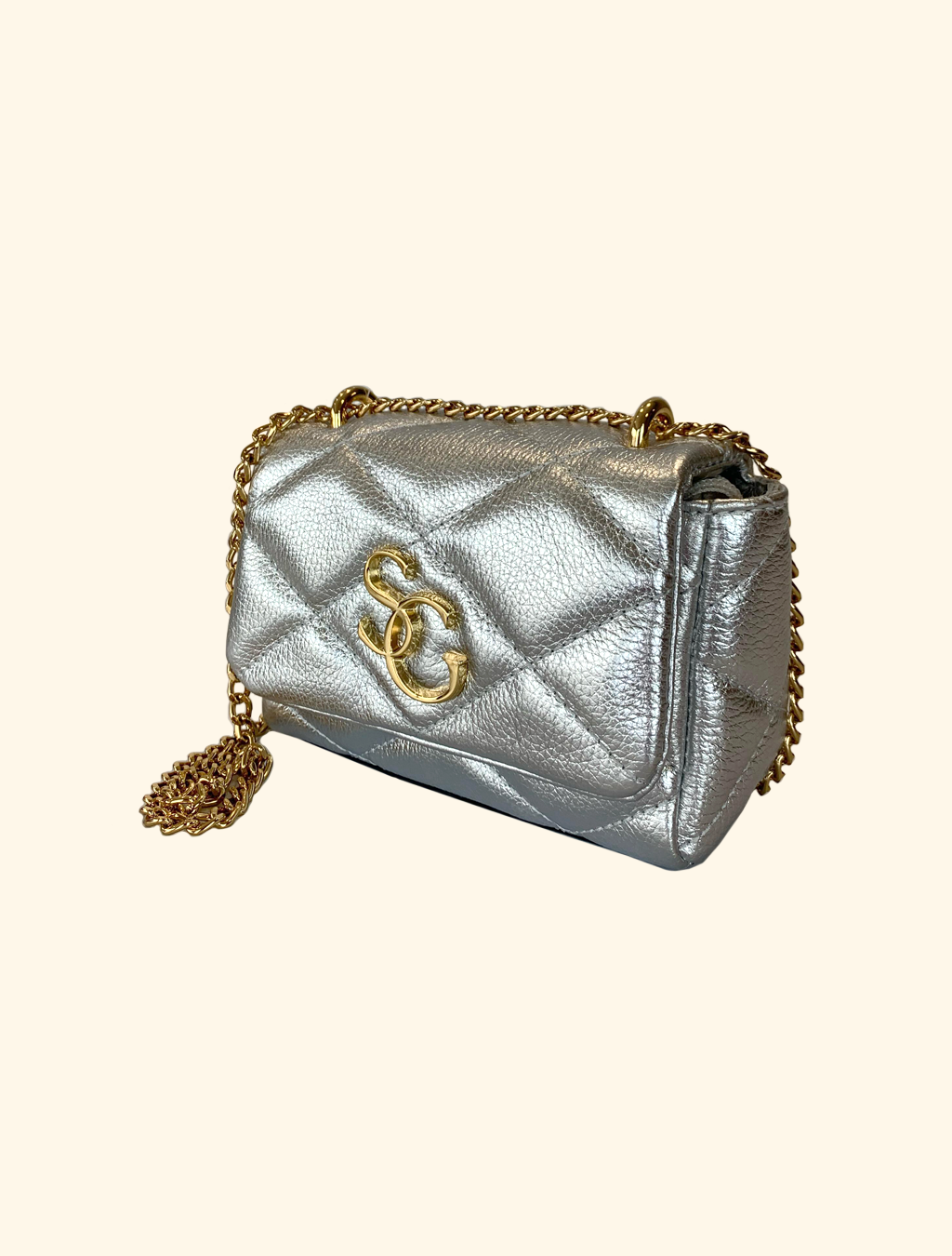Mini Bolsa de Couro Sagga Matelassê Metalizado 546