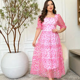 Vestido MIDI Algodão/Lesse com Mangas Transparentes